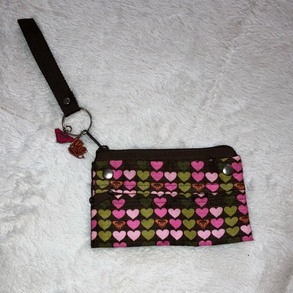 Brown and Pink Heart Pattern Clutch Wristlet